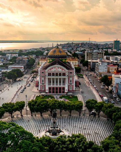Aerial image of the amazon theater in Manaus, Brazil