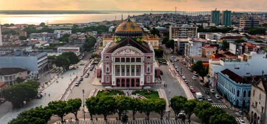 Aerial image of the amazon theater in Manaus, Brazil