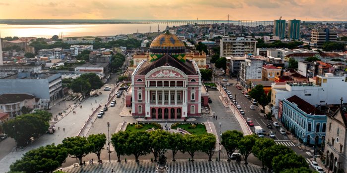Aerial image of the amazon theater in Manaus, Brazil