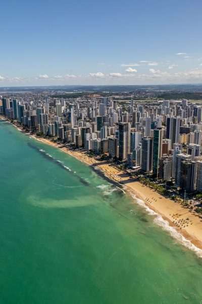 Aerial view of "Boa Viagem" beach in Recife, capital of Pernambuco, Brazil.