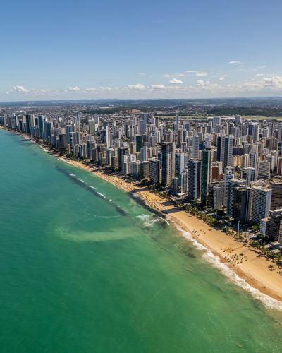 Aerial view of "Boa Viagem" beach in Recife, capital of Pernambuco, Brazil.
