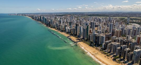 Aerial view of "Boa Viagem" beach in Recife, capital of Pernambuco, Brazil.