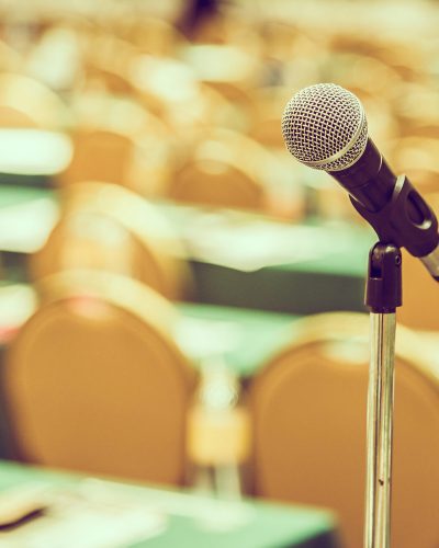 Selective focus point on Microphone in meeting room - vintage effect style pictures