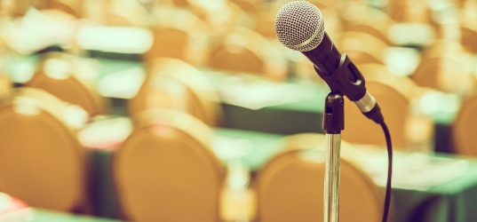 Selective focus point on Microphone in meeting room - vintage effect style pictures