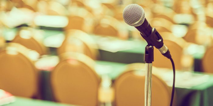 Selective focus point on Microphone in meeting room - vintage effect style pictures