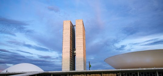 view of building of the federal senate and chamber of Deputies with blue sky and clouds on background